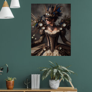 Poster Dame du Temps Mécanique Steampunk Victorien Vintag