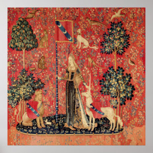 Poster DAME ET LICORNE Lion,Fleurs de fantaisie,Animaux