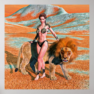 Poster Dame et Lion