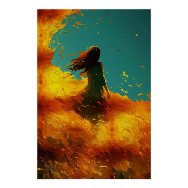 Poster Dame éthérée dans un champ doré (Devant)