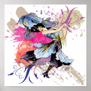 Poster Dame Fée Iris Danseuse Art Abstrait Vintage