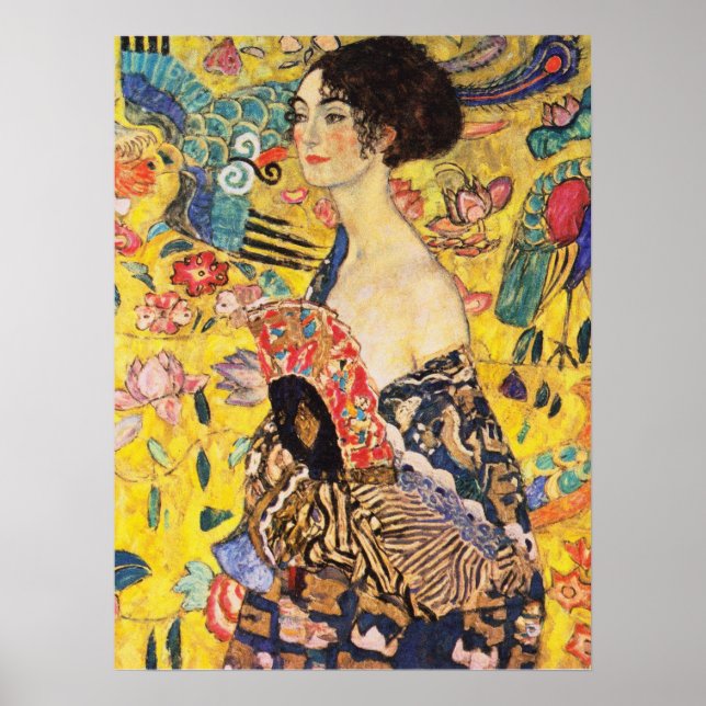 Poster Dame Gustav Klimt Avec Ventilateur (Devant)