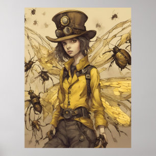Poster Dame Insecte Steampunk