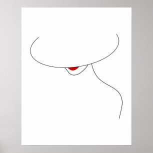 Poster Dame Moderne Avec Casquette En Rouge Lipstick Line