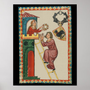 Poster Dame offrant un cadeau à un prétendant, 14e siècle