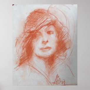 Poster DAME ROMANTIQUE / Sépia marron