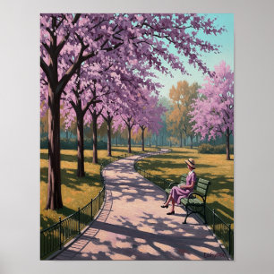 Poster Dame "Solitaire" Sur Le Banc Du Parc