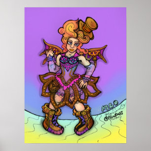 Poster Dame Steampunk Sassy Avec Chapeau Haut-de-Forme Et
