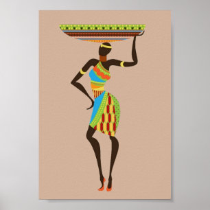 Poster Dame tribale d'art africain avec le panier