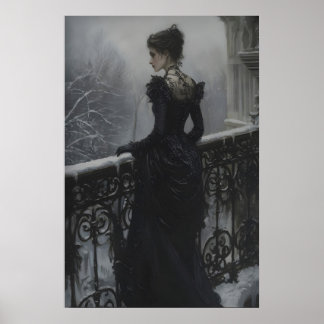 Poster Dame victorienne sur balcon givré gothique vintage
