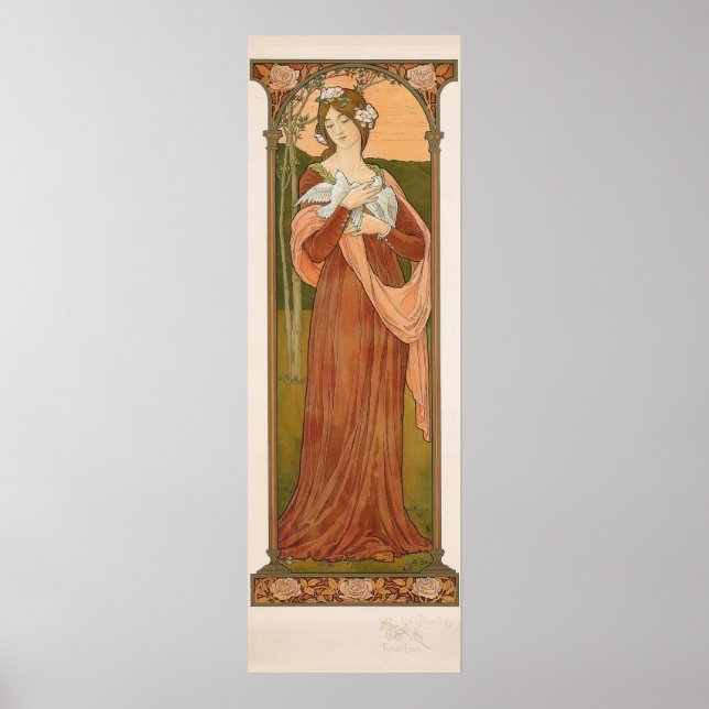 Poster Dame Vintage Art Nouveau avec sonrel Dove (Devant)