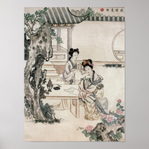 Poster Dames chinoises dans un jardin