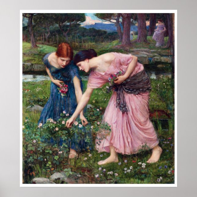 Poster Dames cueillant des roses, John William Waterhouse (Devant)