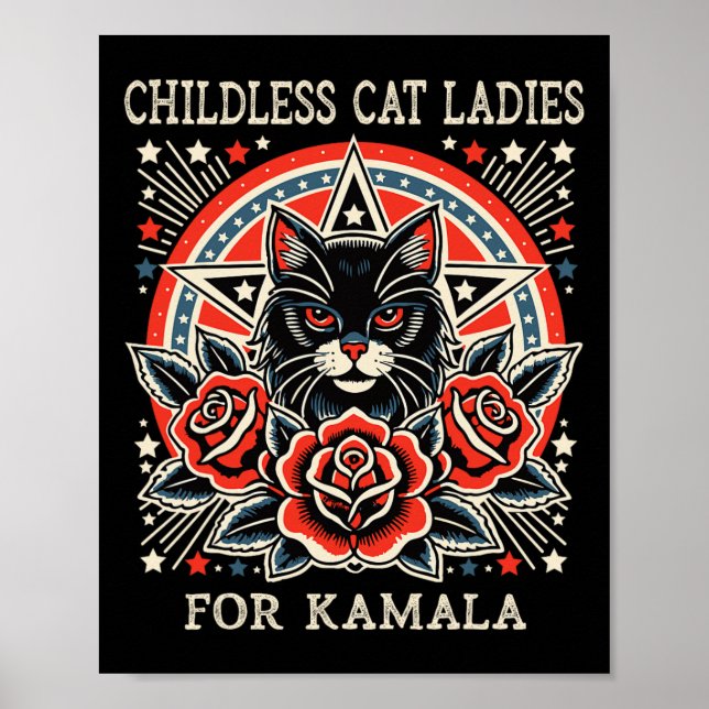 Poster Dames De Chat Sans Enfant Pour Kamala Harris (Devant)