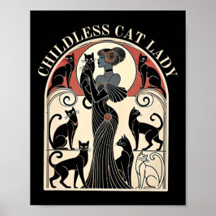 Poster Dames de chat sans enfants Karma de chat Rétro Drô