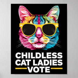 Poster Dames de chats sans enfants votent bleu 1 