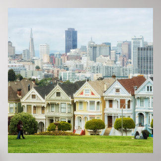 Poster Dames peintes, maisons victoriennes et skyline