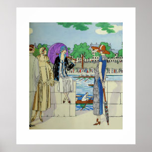 Poster Dames vintage des années 1920 au régate de course 