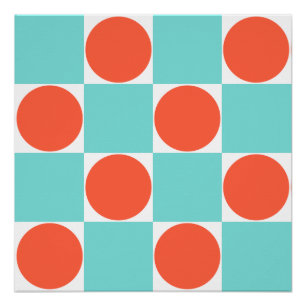 Poster Damier Corail et Aqua Cercle