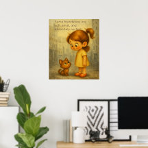 Poster d'amitié douce et petite - Fille et chat