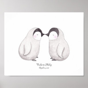 Poster d'amour Penguins Cadeau Mariage d'art perso