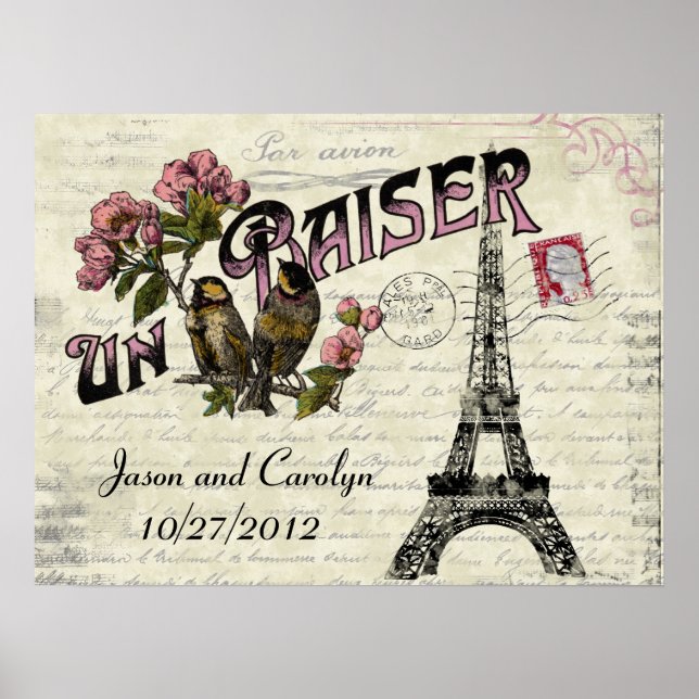Poster d'amour Vintage français personnalisable (Devant)