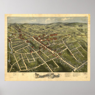 Poster Danbury Connecticut 1885 Antique Panoramic Map