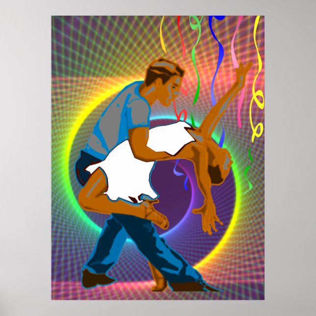 Poster Dance Couple Party Scène Neon Couleurs (Devant)