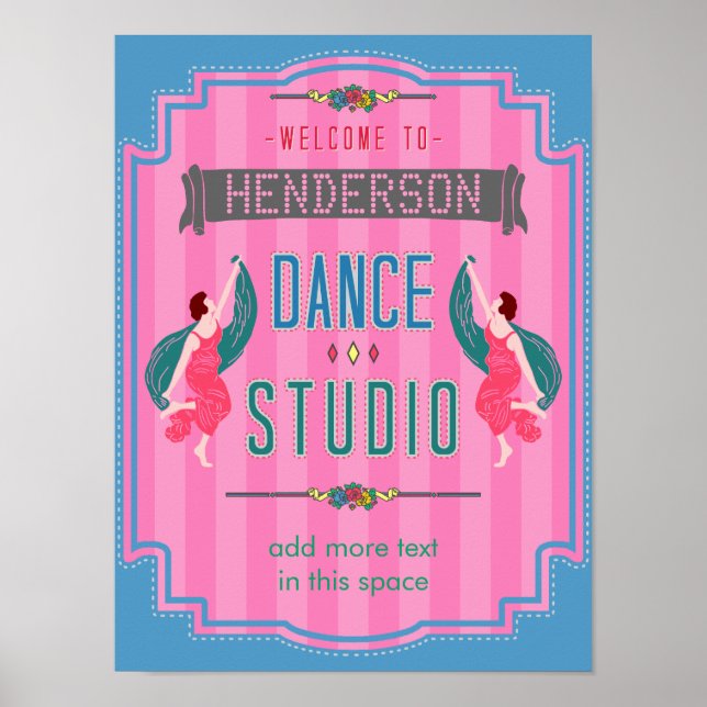Poster Dance Studio Nom personnalisé Pink Stripes Retro (Devant)