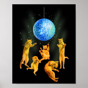 Poster Dancing Chats Disco Ball Kitten Kitty Lover Party 