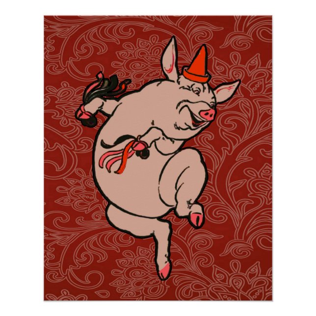Poster Dancing Pig Antique Cute Danseuse (Devant)