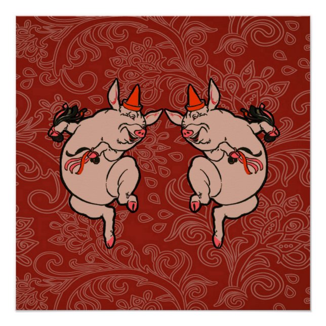 Poster Dancing Pig Antique Cute Danseuse (Devant)
