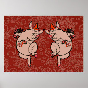 Poster Dancing Pig Antique Cute Danseuse