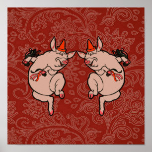 Poster Dancing Pig Antique Cute Danseuse