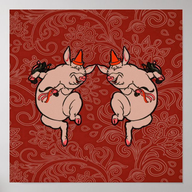 Poster Dancing Pig Antique Cute Danseuse (Devant)