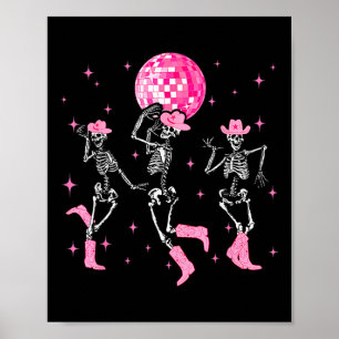 Poster Dancing Skeleton Disco Cowgirl Cowboy Skeleton