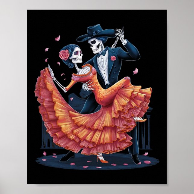 Poster Dancing Skeleton Halloween Ski Danser Hommes Omen  (Devant)