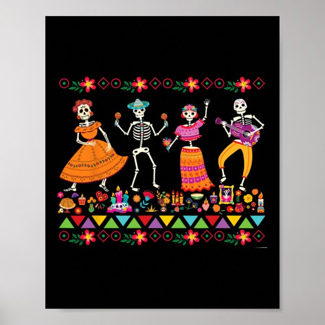 Poster Dancing Skeletons Day Of The Dead Mexican Dia De L (Devant)