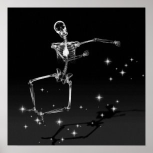Poster Dancing X-Ray Skeleton - B&W