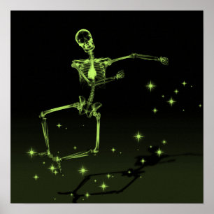 Poster Dancing X-Ray Skeleton - Lime Green