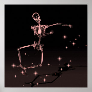 Poster Dancing X-Ray Skeleton - Rouge