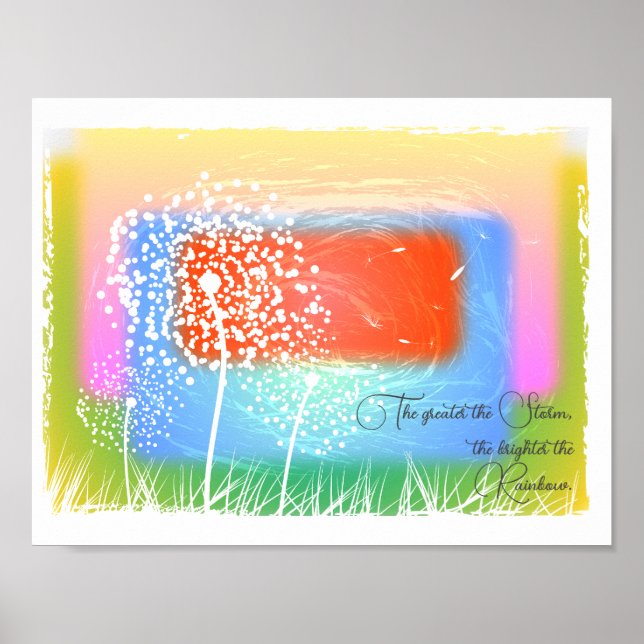 Poster Dandelion arc-en-ciel coloré Motivationnel (Devant)