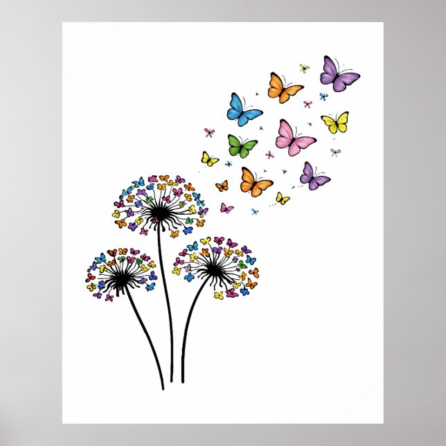 Poster Dandelion butterfly flow (Devant)