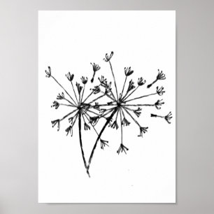 Poster Dandelion minimaliste numérique croquis d'art noir