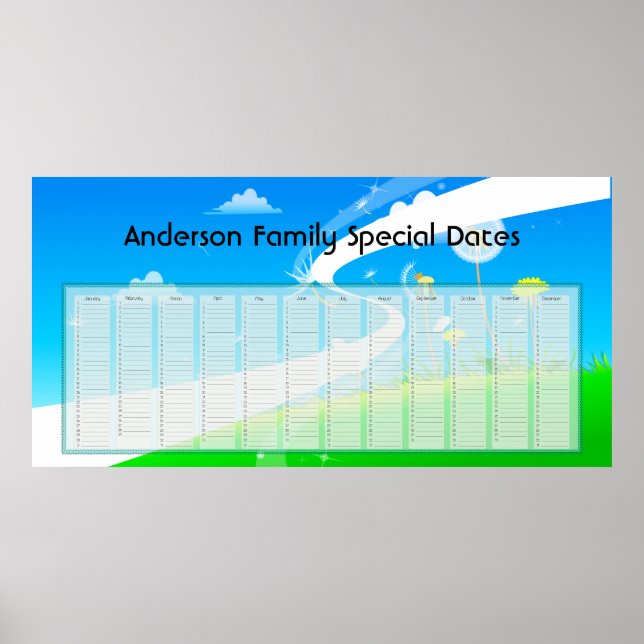 Poster Dandelions Calendrier Éternel (Devant)