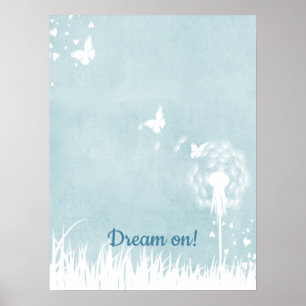 Poster Dandelions, papillons et Ciel bleu