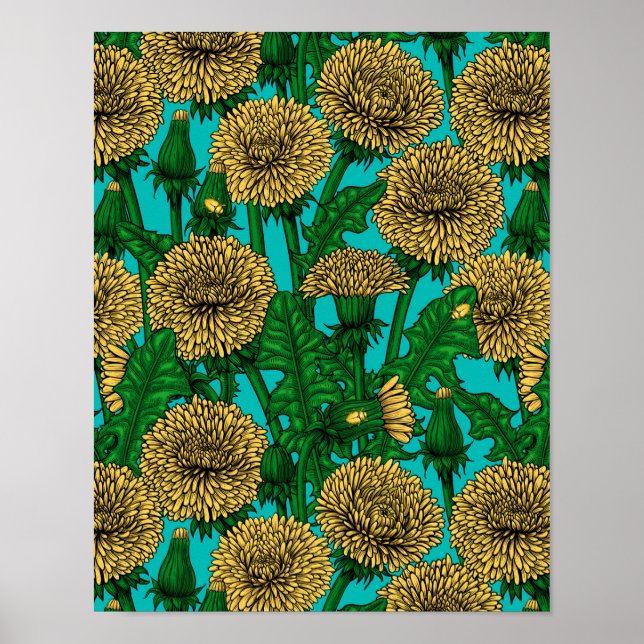 Poster Dandelions sur turquoise (Devant)