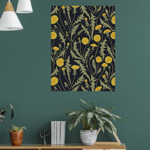 Poster Dandelions, vert, jaune et noir