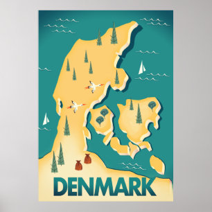 Poster Danemark Carte de voyage de style Vintage