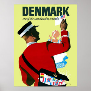 Poster Danemark, un facteur avec une lettre des USA